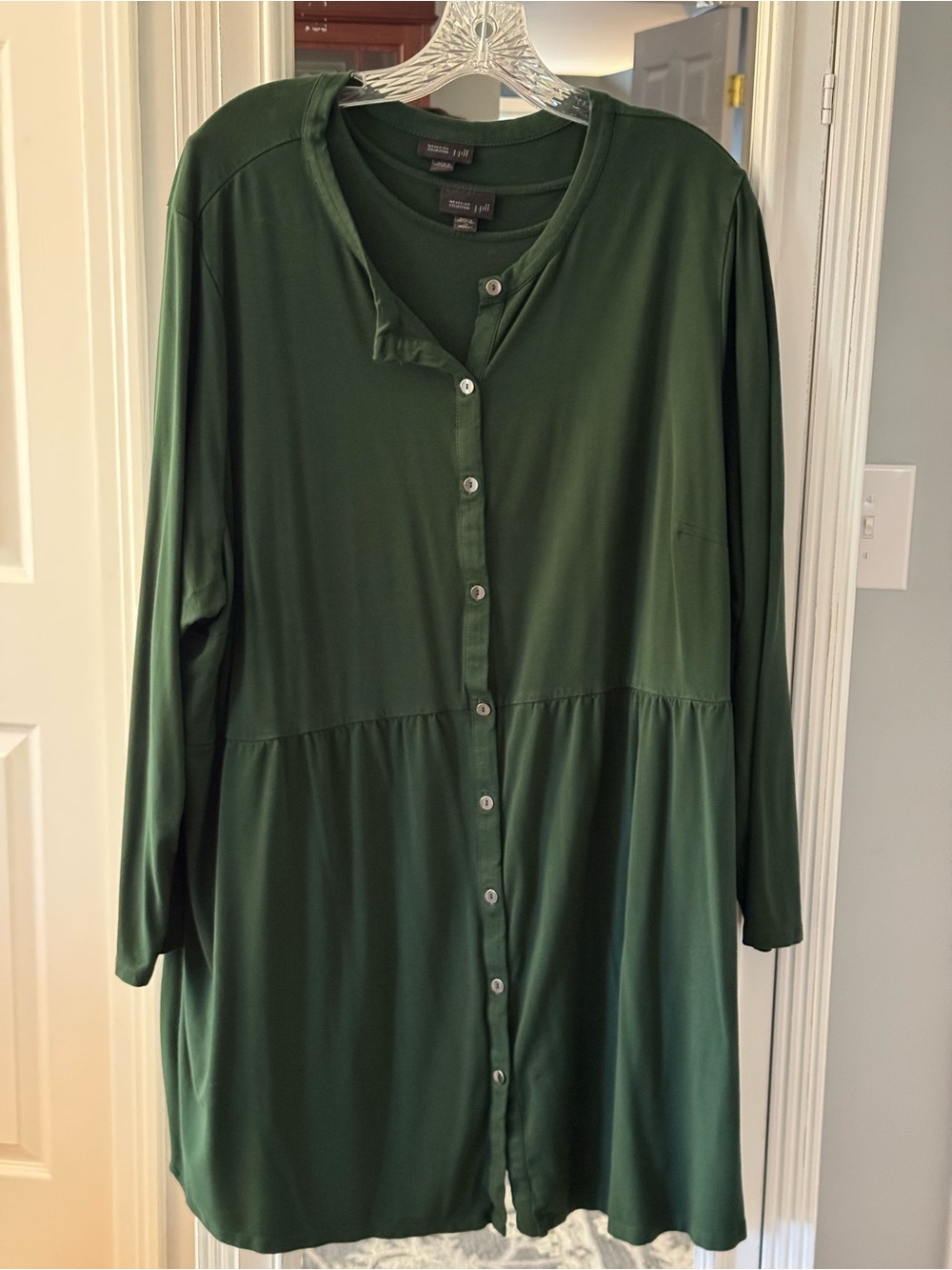 J. Jill Wearever Green Button-Front Long Sleeve Tunic Dress and Tank Size 3X